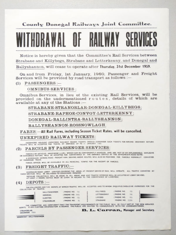 Withdrawal of Railway Services, Donegal Railways