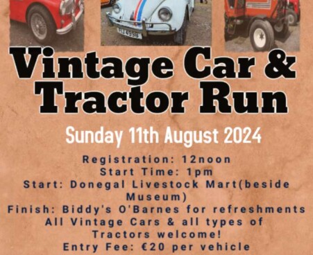 Annual Donegal Vintage Car & Tractor Run – 11th August 2024